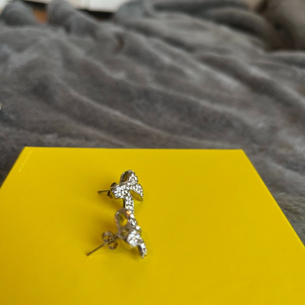 Vintage Rhinestone Bow Earring Set, Silver - Picture 2 of 5